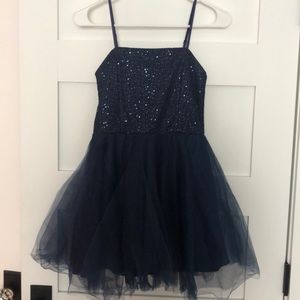 Un Deux Trois Navy Sequin Tulle Party Dress